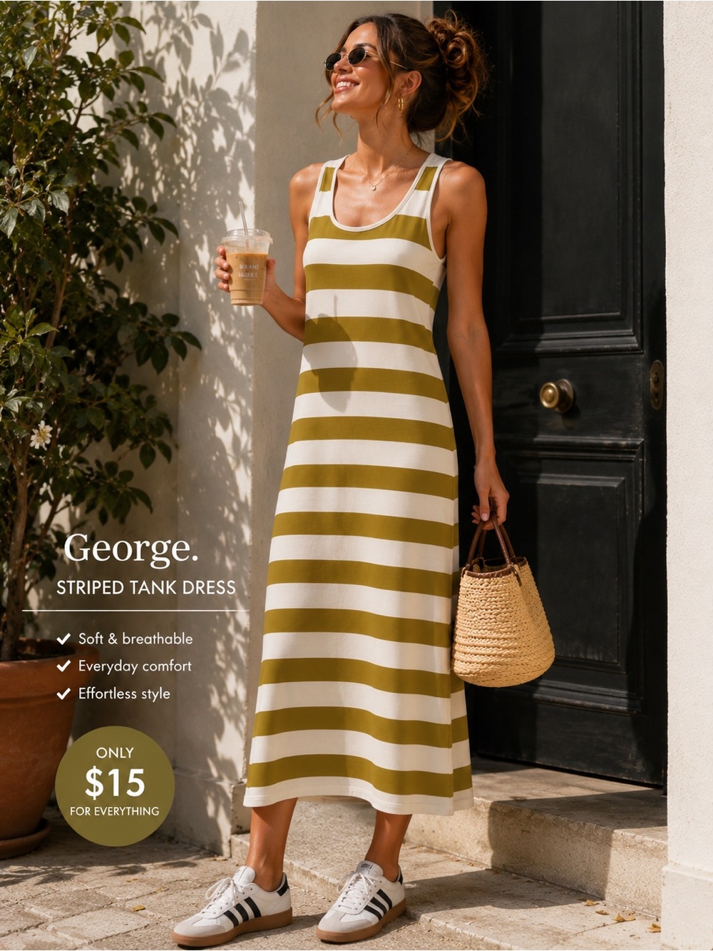 Olive Green Striped Maxi Dress George Size 4
